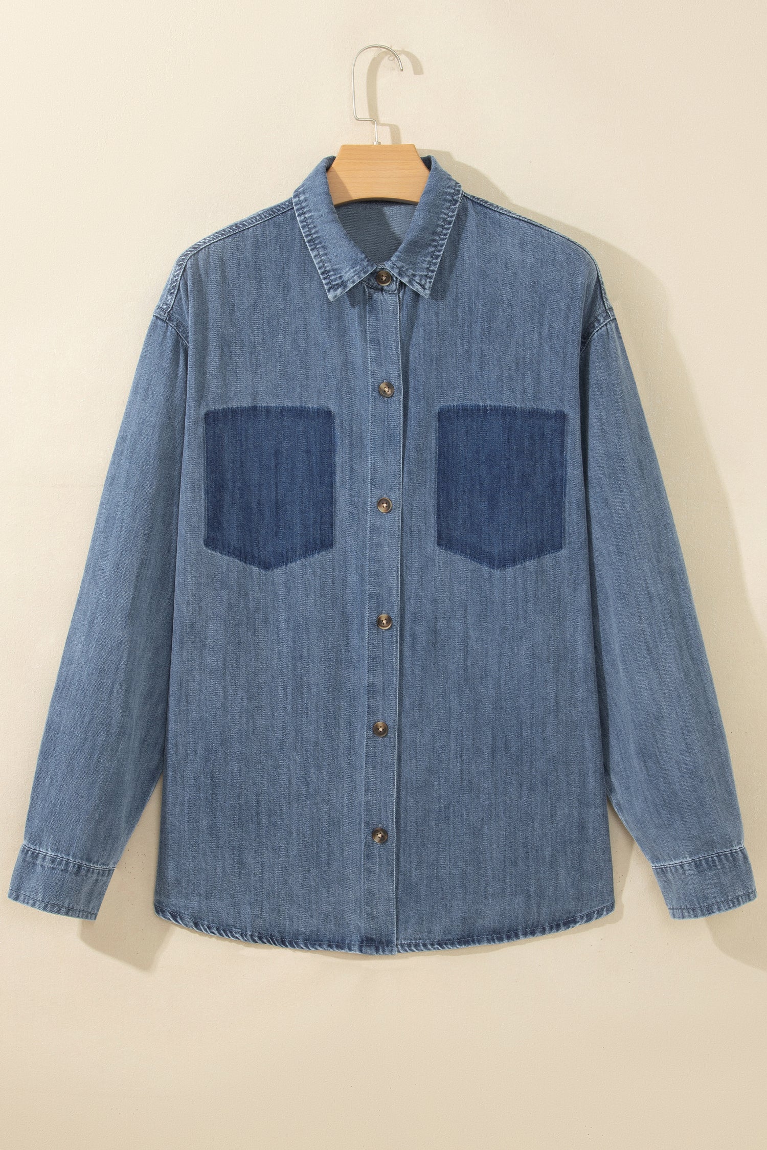 Colorblock Denim Long Sleeve Buttoned Shirt
