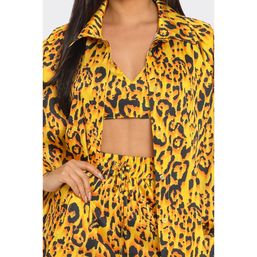 Leopard Print Pants Set 3 piece LTP-3228: Purple / L