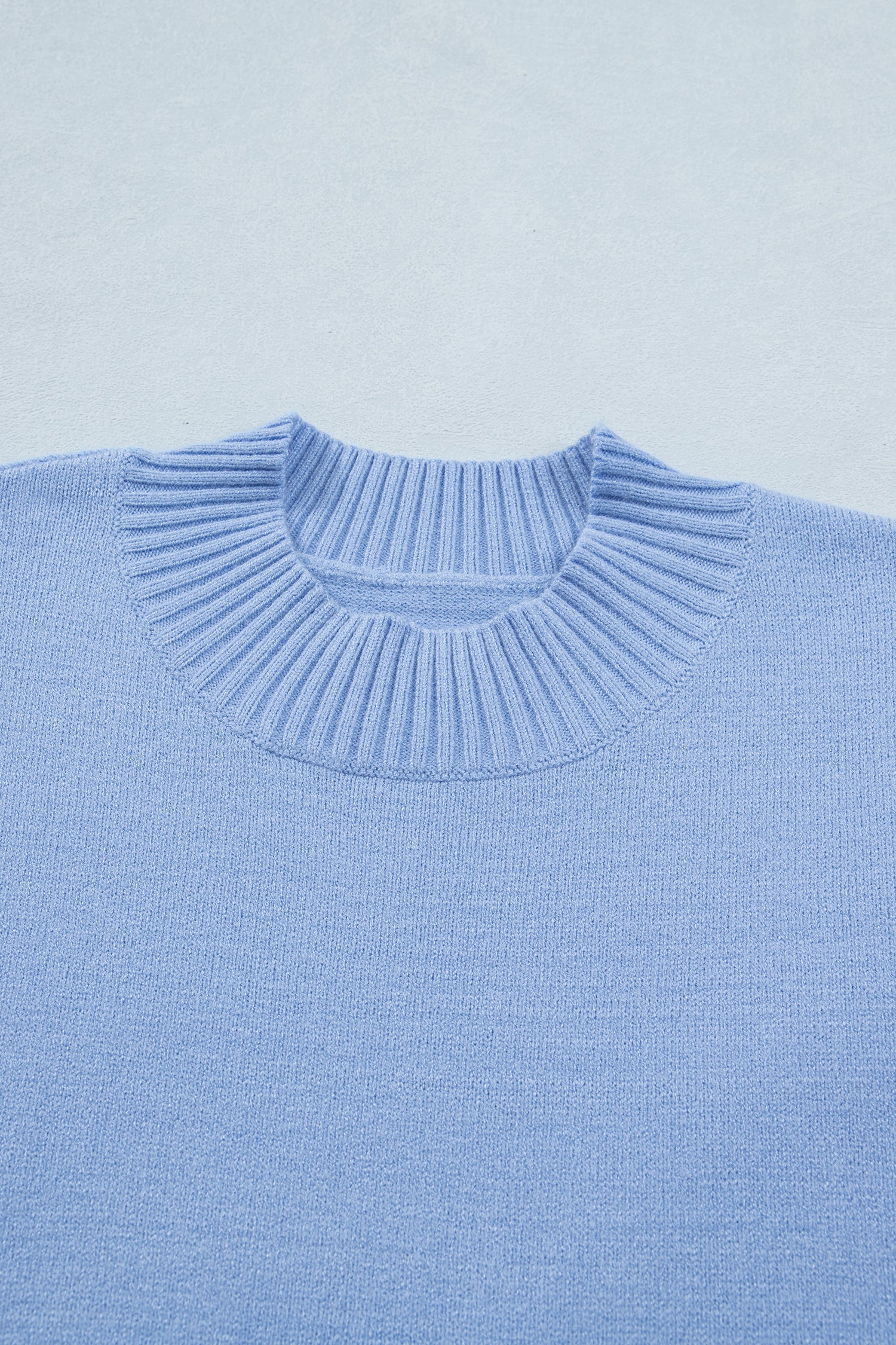Solid Ruffle Sleeve Round Neck Ribbed Sweater