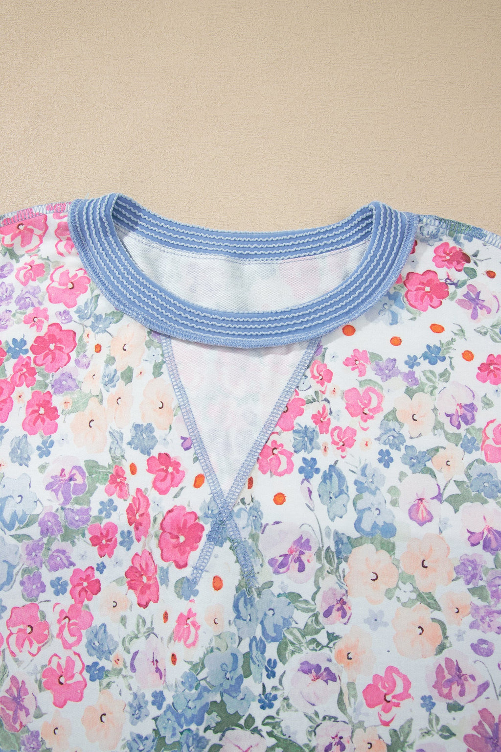 Floral Reverse Seam Drop Shoulder Long Sleeve Top