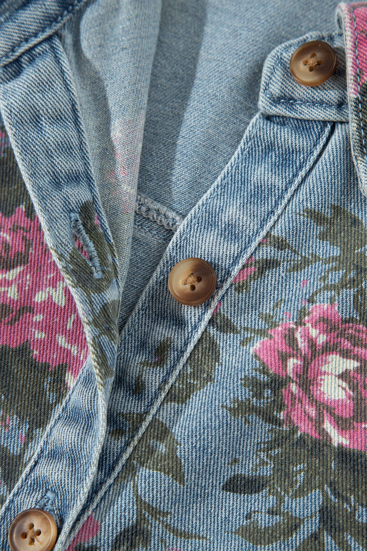 Floral Denim Raw Seam Ruffle Hem Jacket