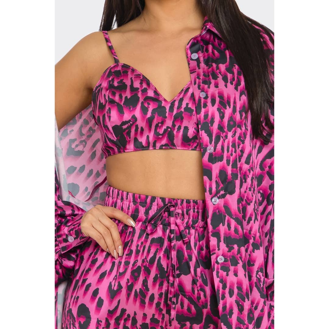 Leopard Print Pants Set 3 piece LTP-3228: Purple / S