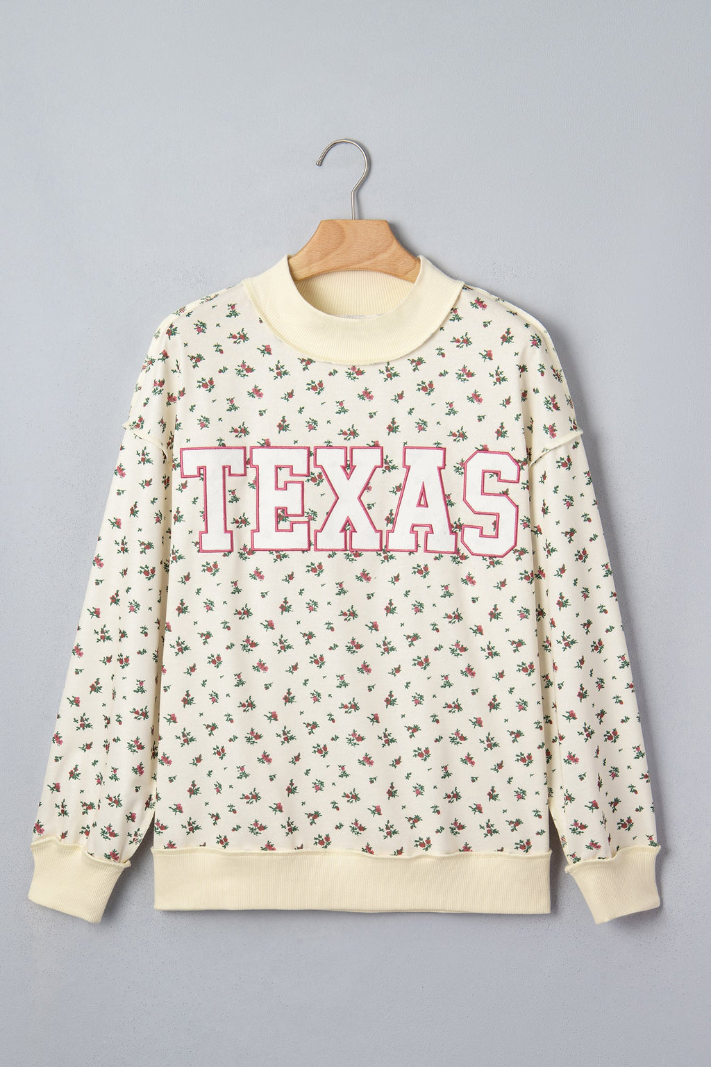 TEXAS Embroidered Floral Mock Neck Sweatshirt