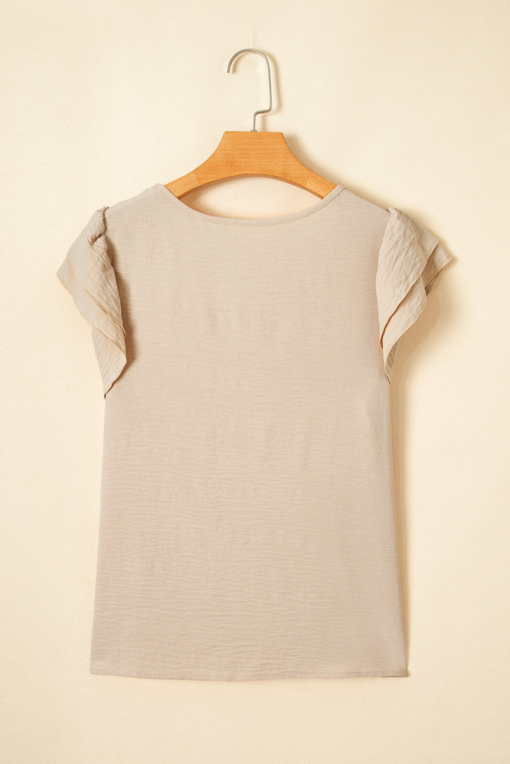 Solid Ruffle Short Sleeve Blouse