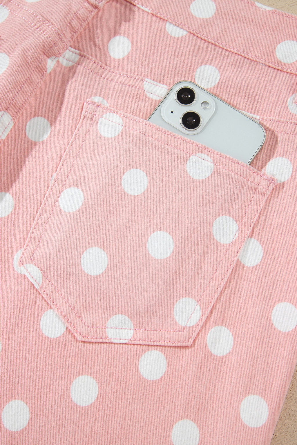 Polka Dot Denim Raw Hem Barrel Jeans