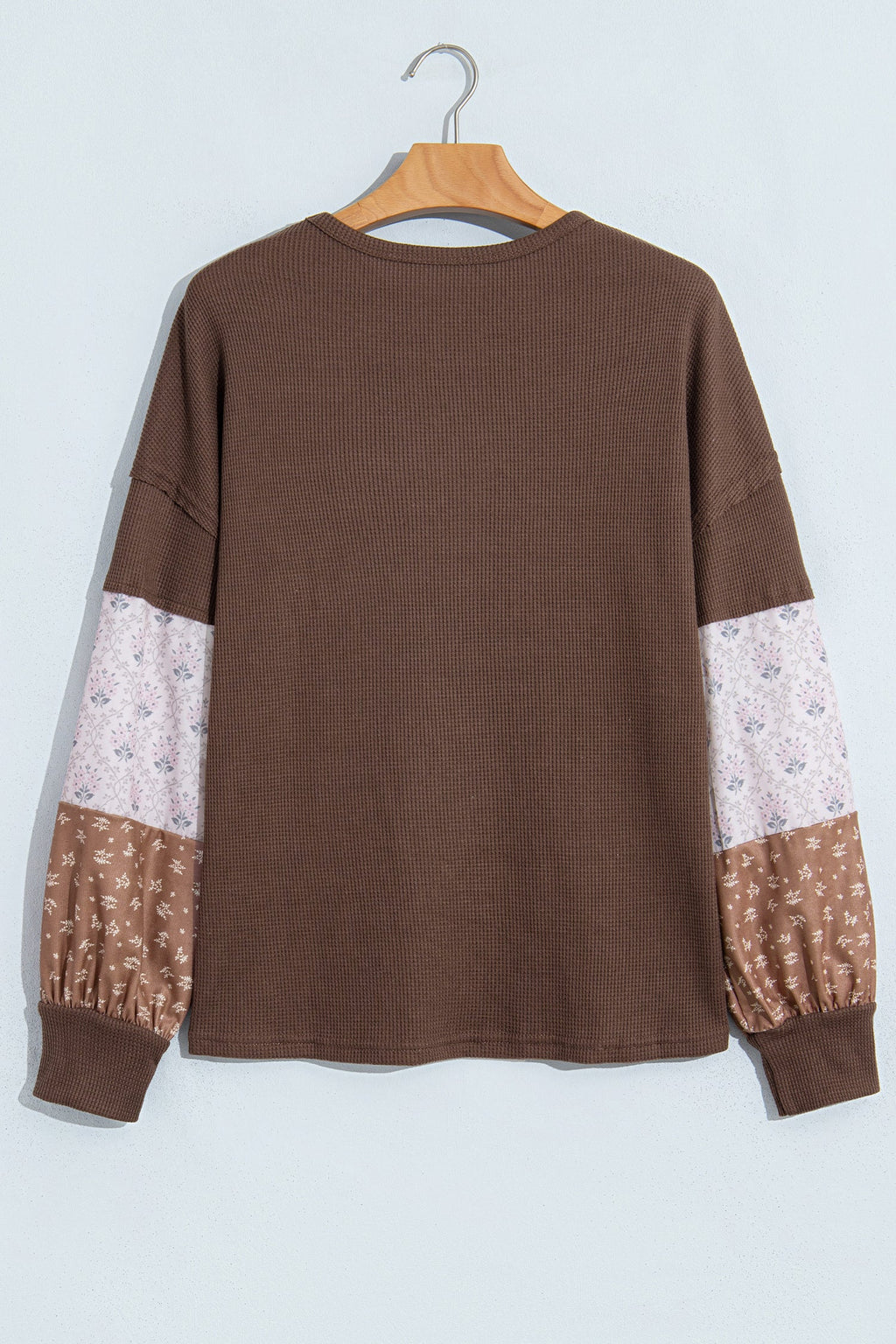 Floral Patchwork Waffle Knit Long Sleeve Top