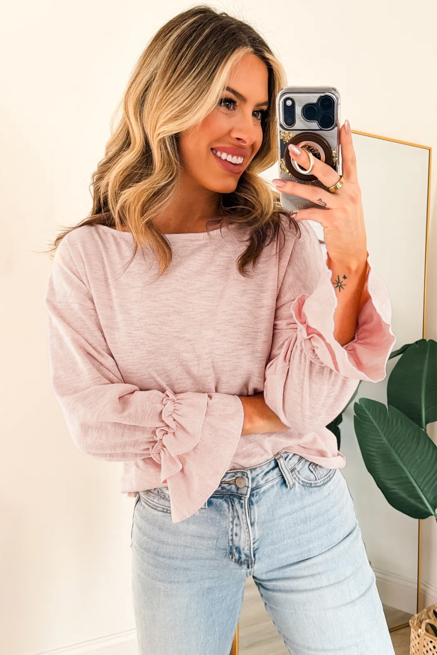 Ruffle Cuff Long Sleeve Elegant Top
