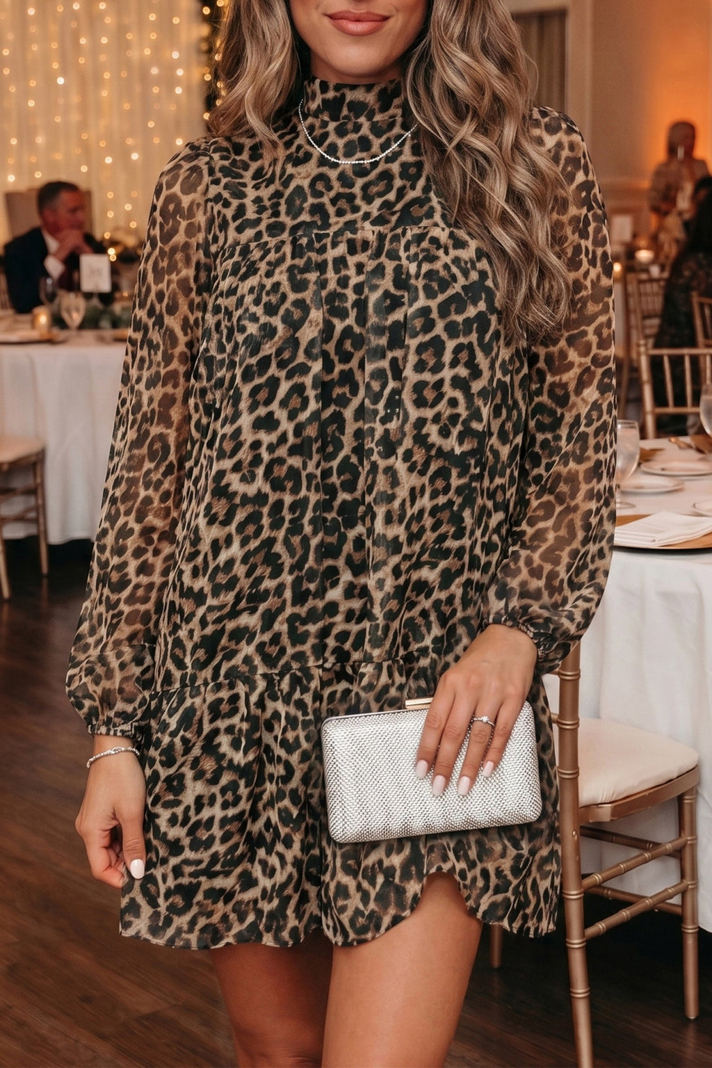 Leopard Long Sleeve Shift Mini Dress