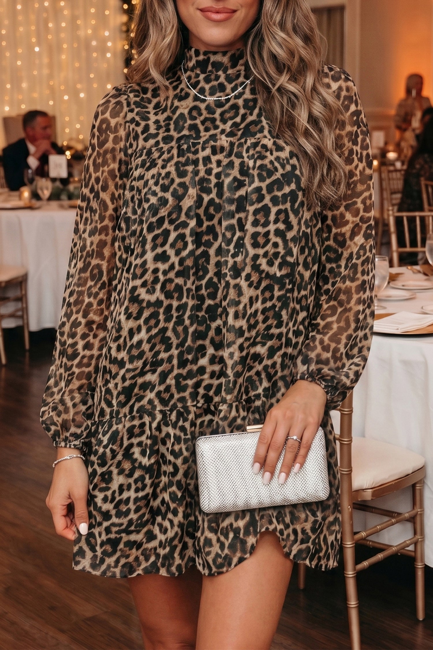 Leopard Long Sleeve Shift Mini Dress