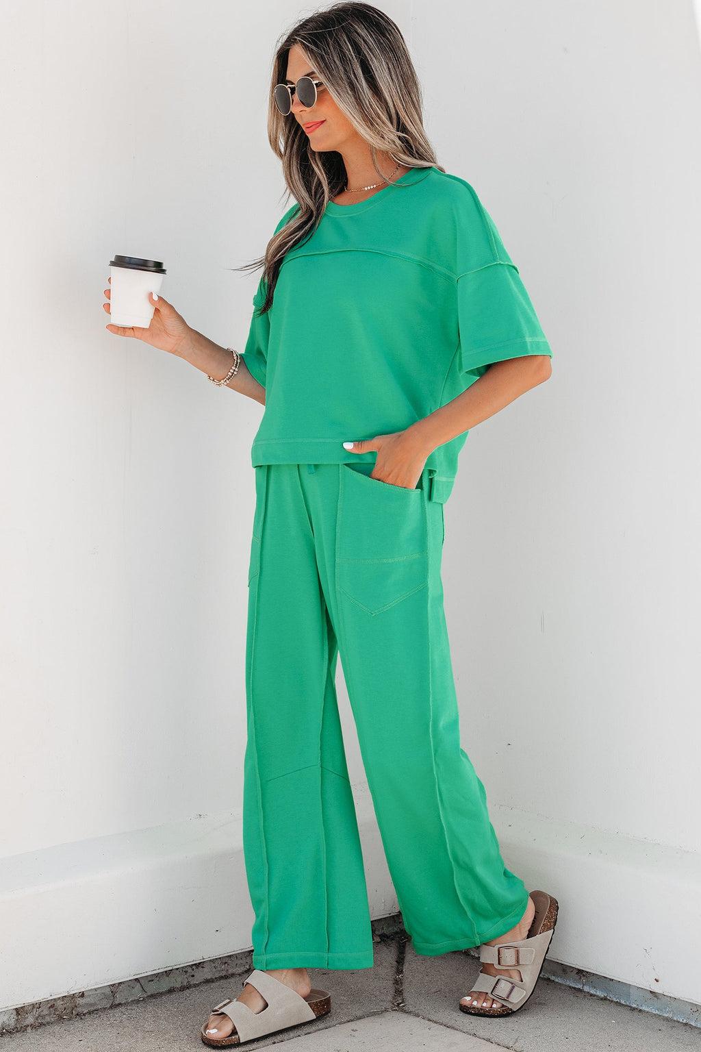 Solid Drop Shoulder Boxy Tee & Barrel Pants Set
