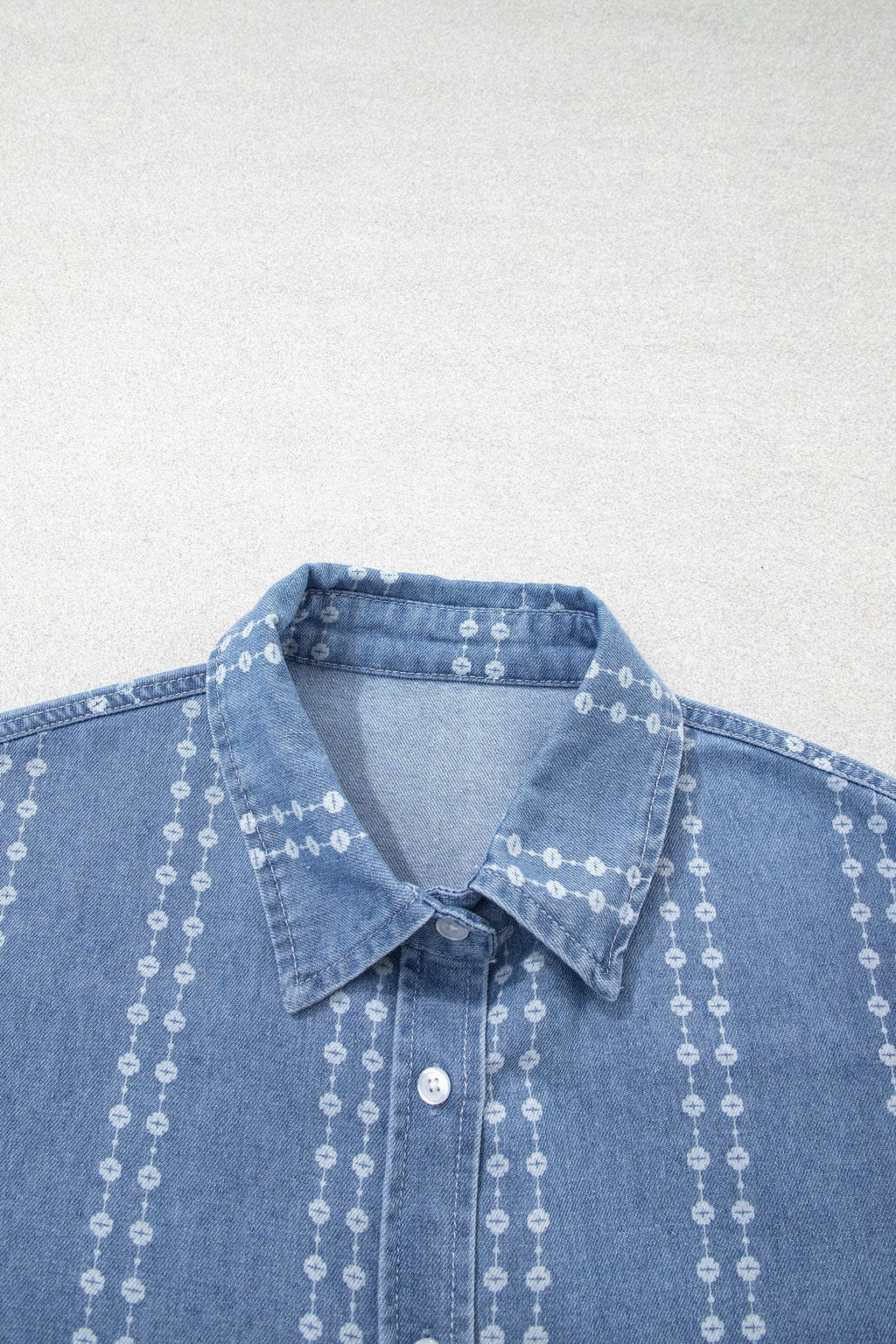 Floral Stripe Denim Buttoned Long Sleeve Shirt