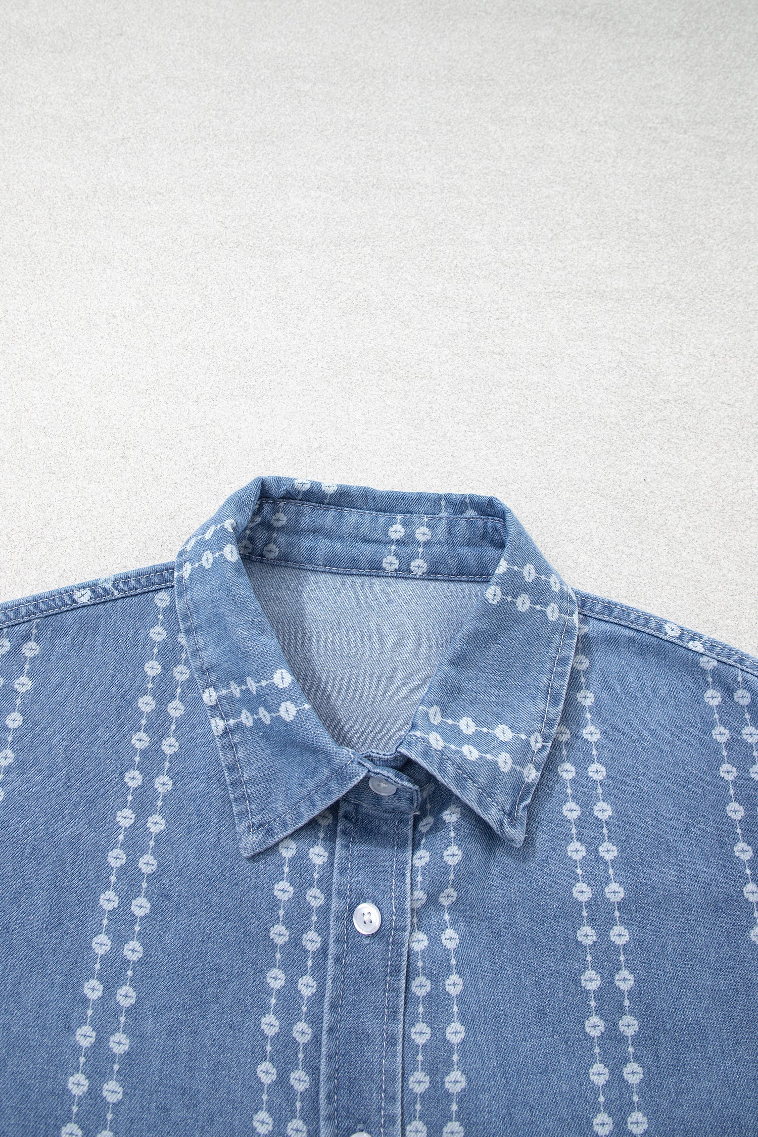 Floral Stripe Denim Buttoned Long Sleeve Shirt