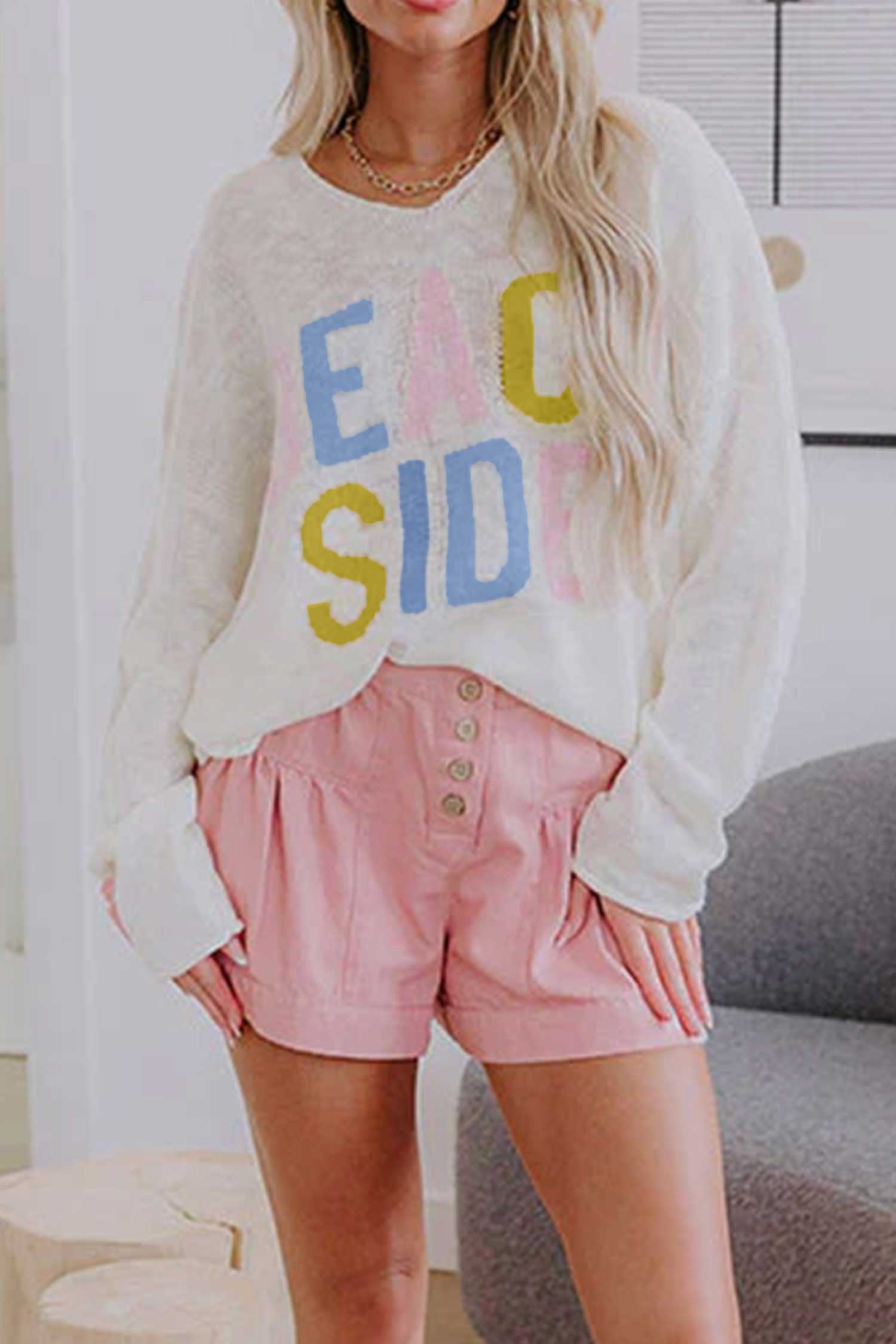 Beach Side V-Neck Lightweight Knit Tunic Sweater