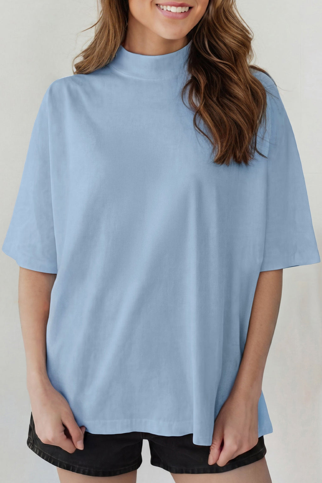 Solid High Neck Oversize Tee
