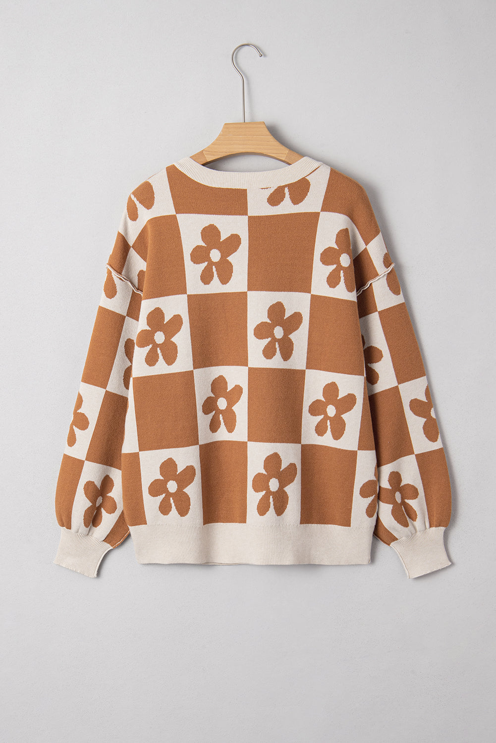 Flower Checker Henley Baggy Sweater