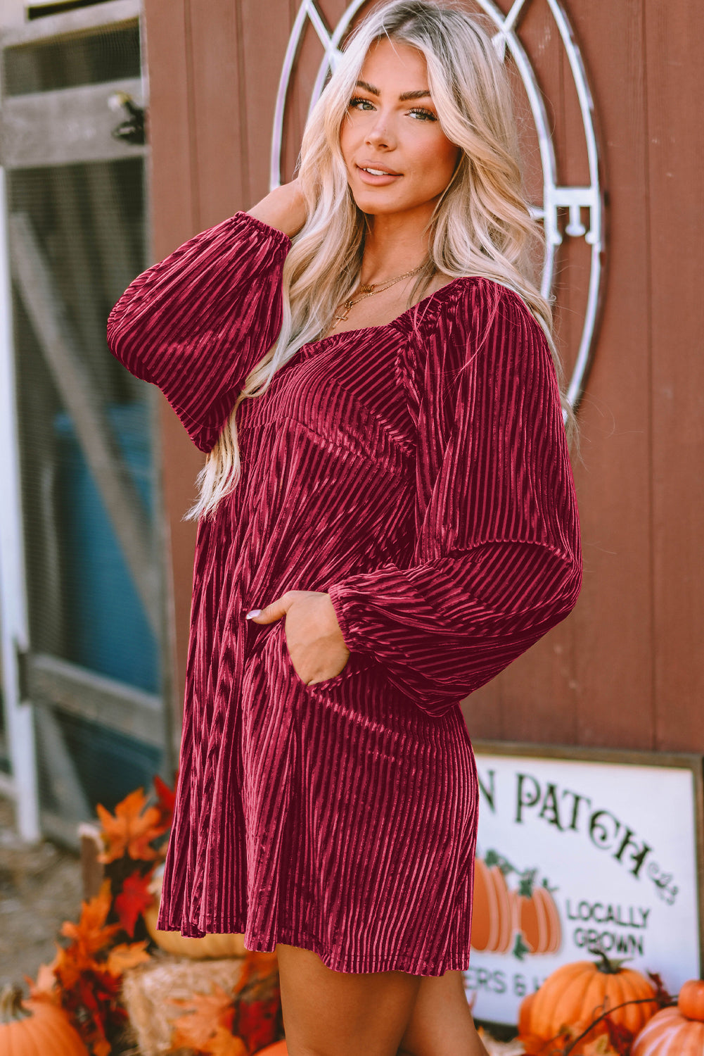 Velvet Tie-Back Square Neck Babydoll Dress