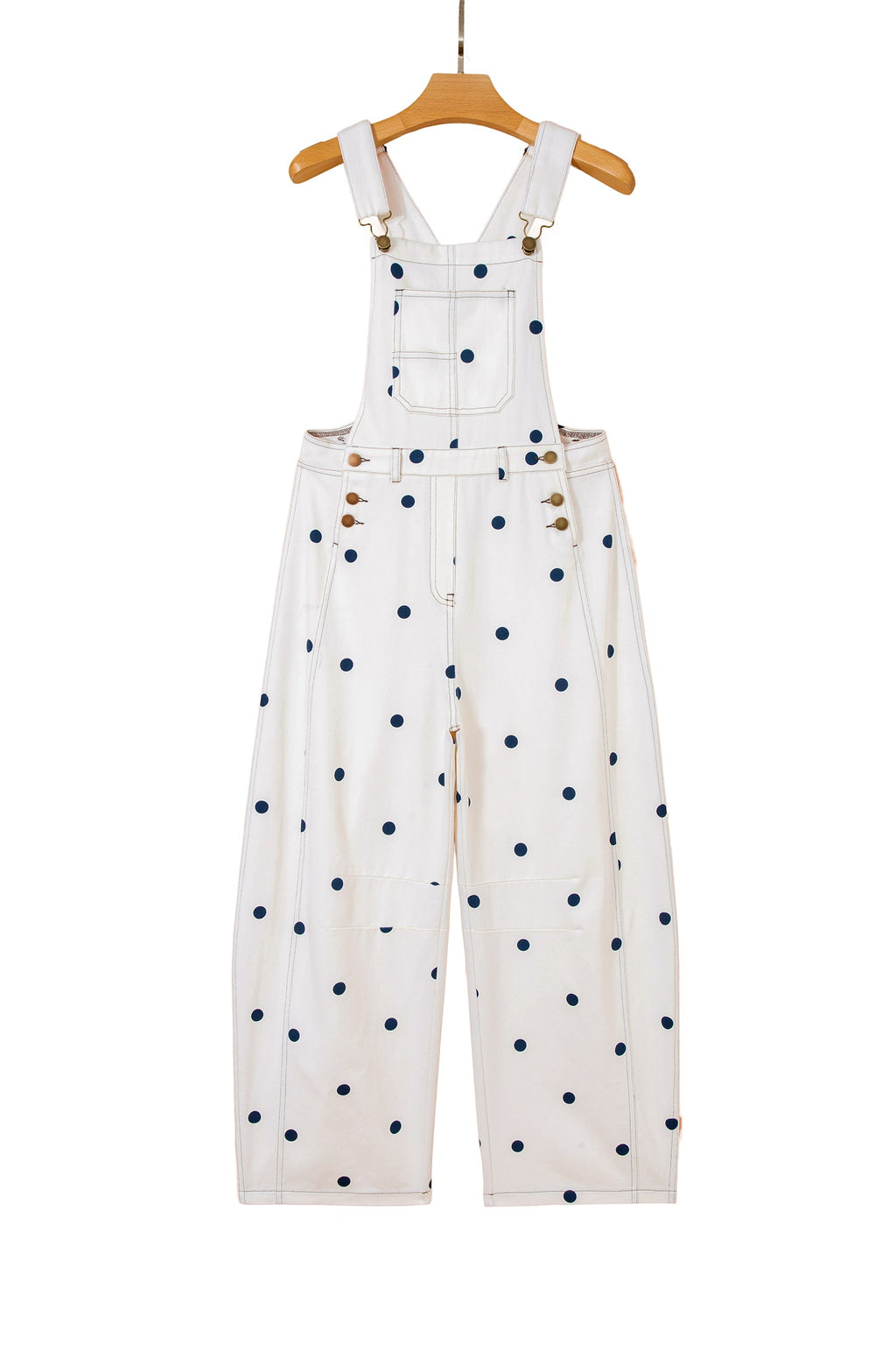 Polka Dot Denim Barrel Leg Overalls Jumpsuit