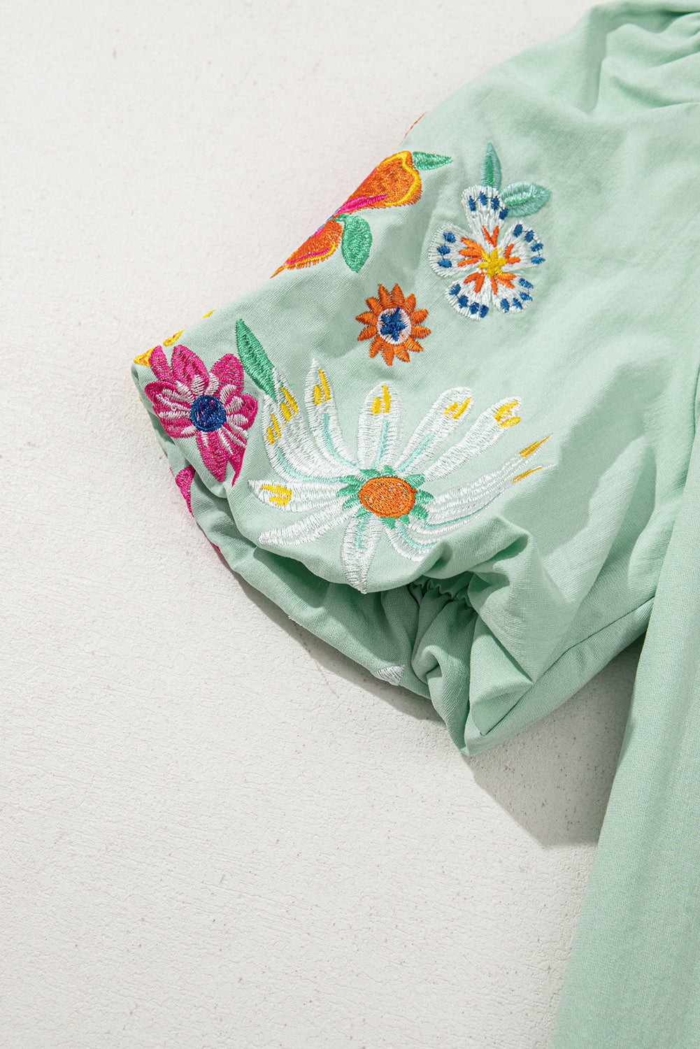 Floral Embroidered Puff Sleeve Blouse