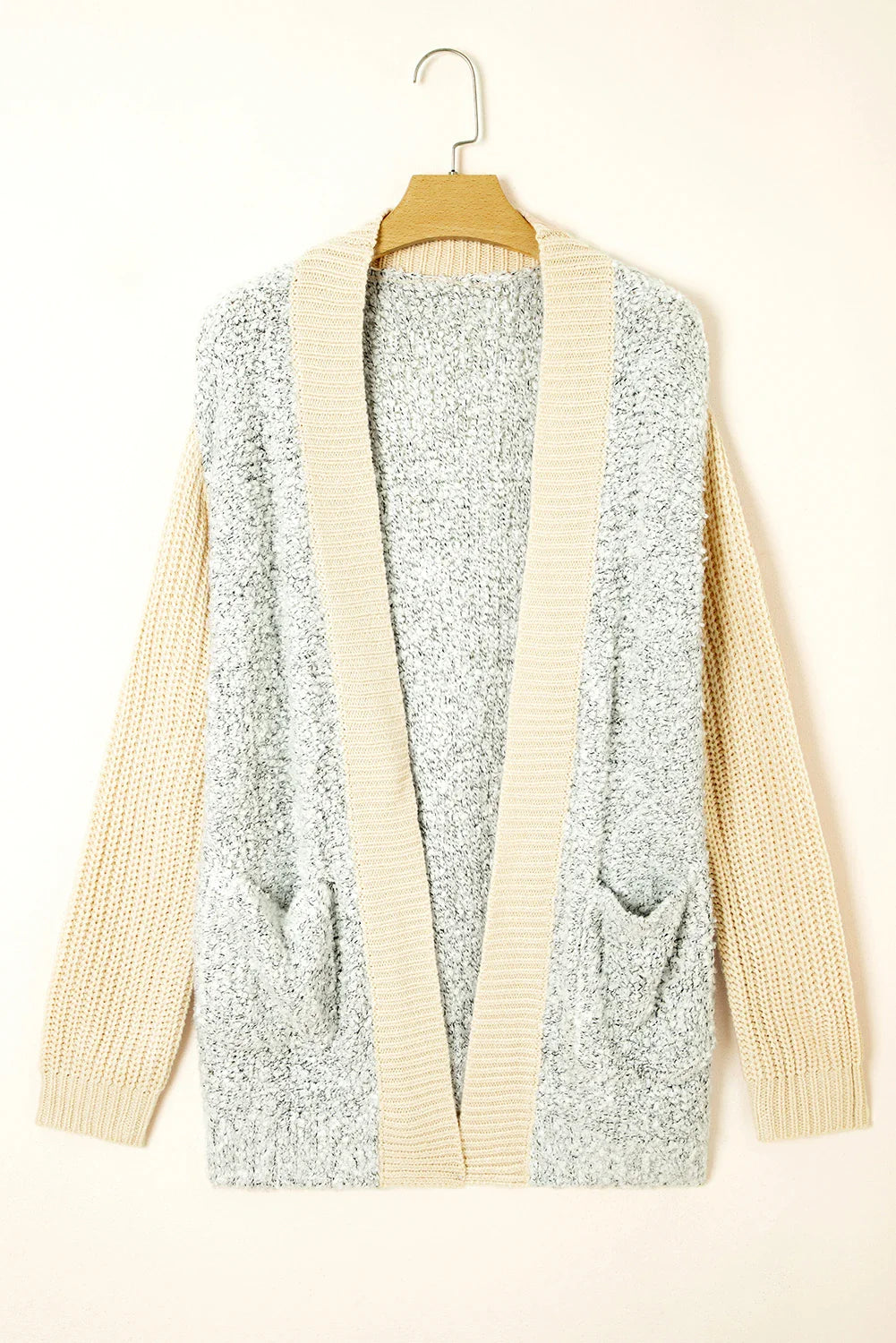 Colorblock Open Front Pocketed Cardigan