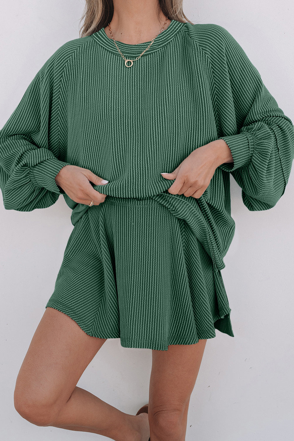 Corded Top and Ruffle Mini Skort Set