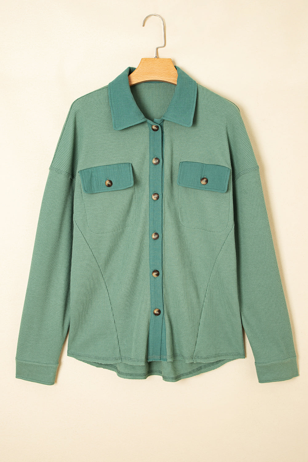 Waffle Knit Patchwork Button-Up Shirt