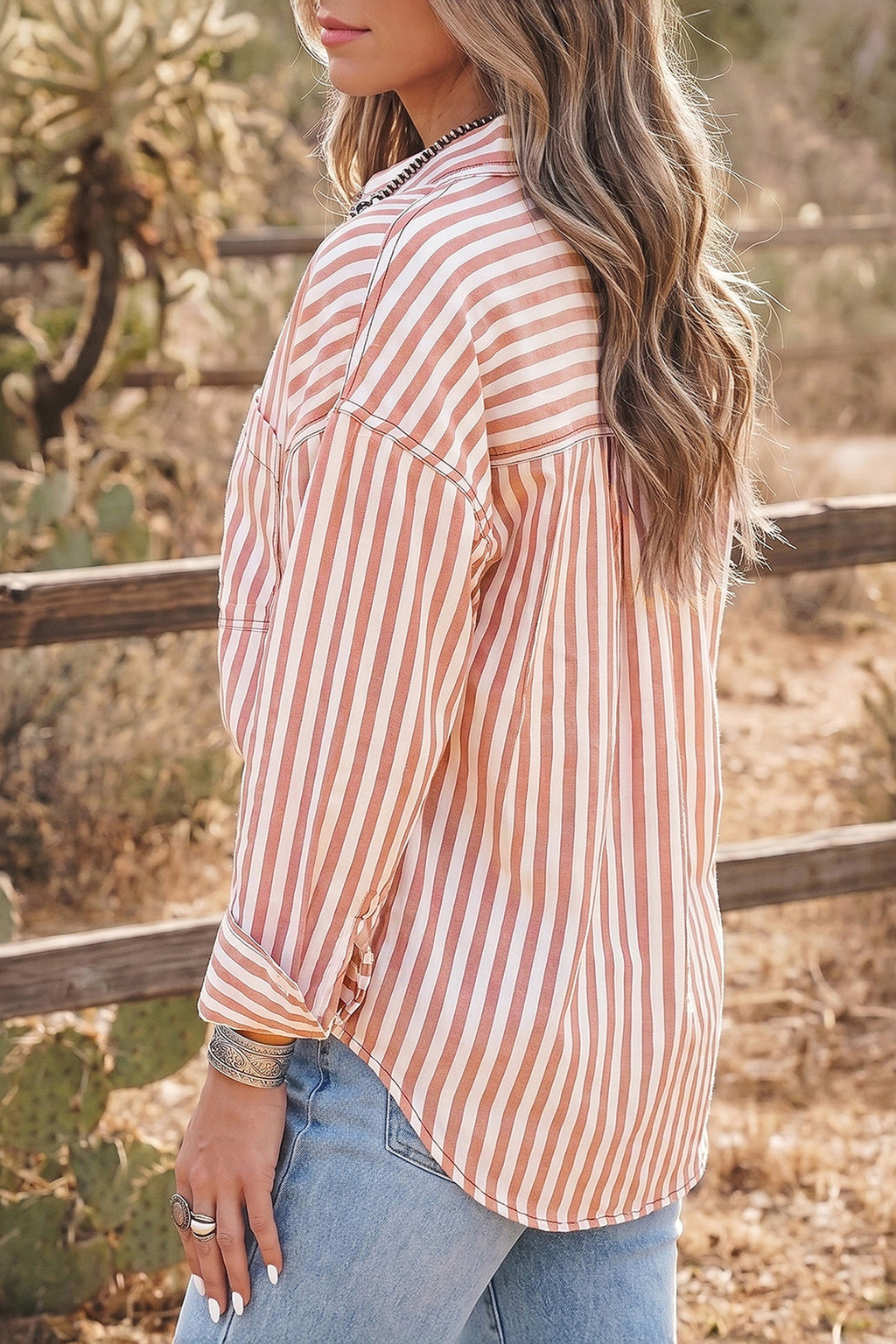 Western Stripe Button Down Long Sleeve Shirt