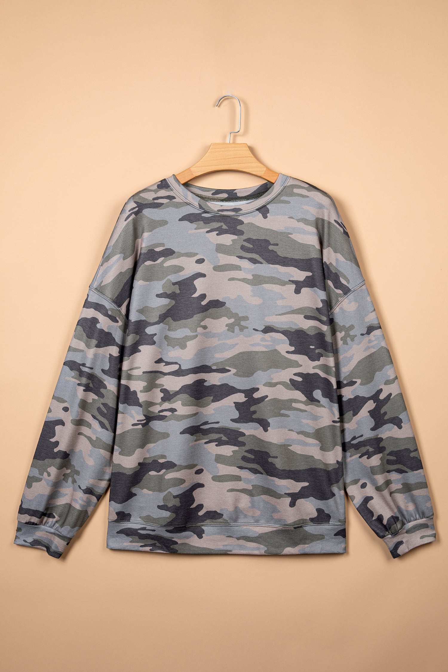 Plus Size Camo Crew Neck Long Sleeve Sweatshirt