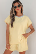 Colorblock Trim Ribbed Top & Shorts Set