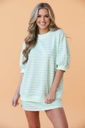 Stripe Colorblock Trim 3/4 Sleeve Top & Mini Skort Sets