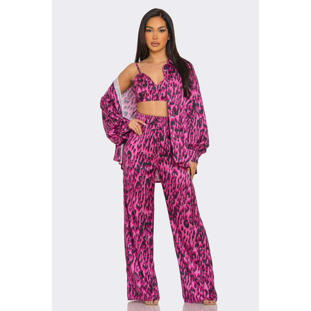 Leopard Print Pants Set 3 piece LTP-3228: Purple / S