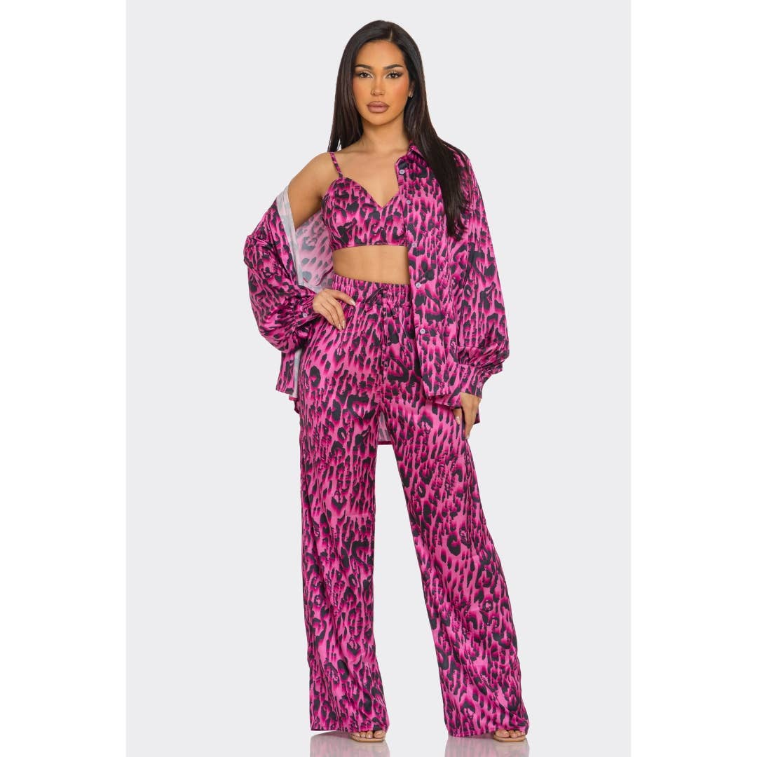 Leopard Print Pants Set 3 piece LTP-3228: Purple / S