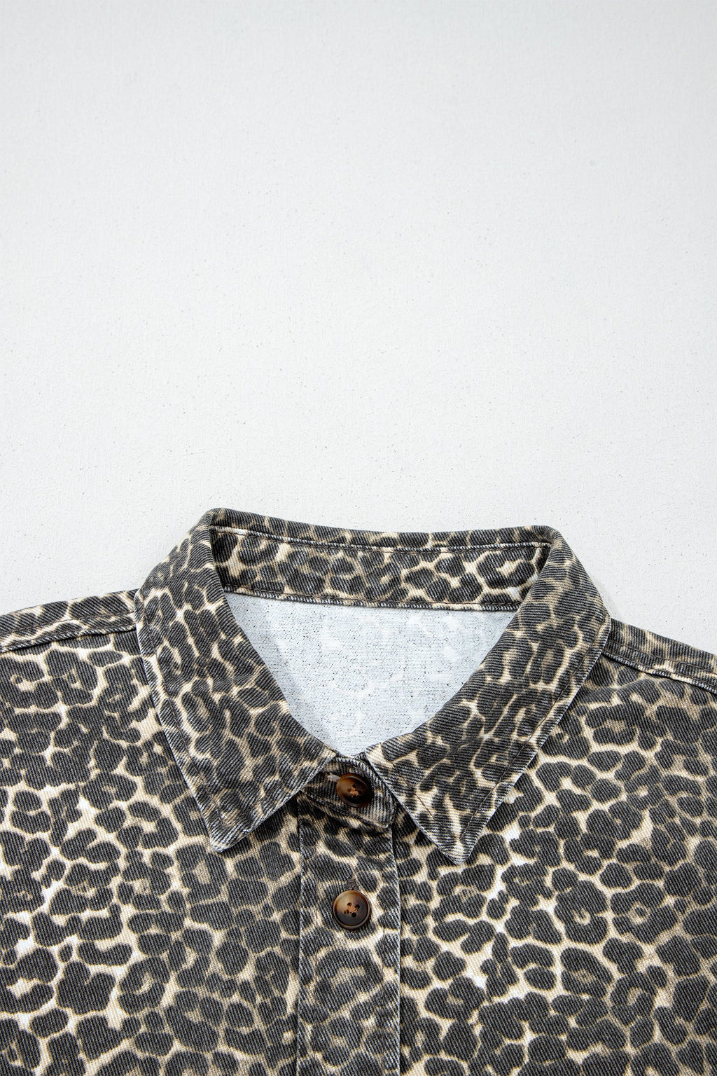 Leopard Denim Short Sleeve Button Up Cropped Shirt