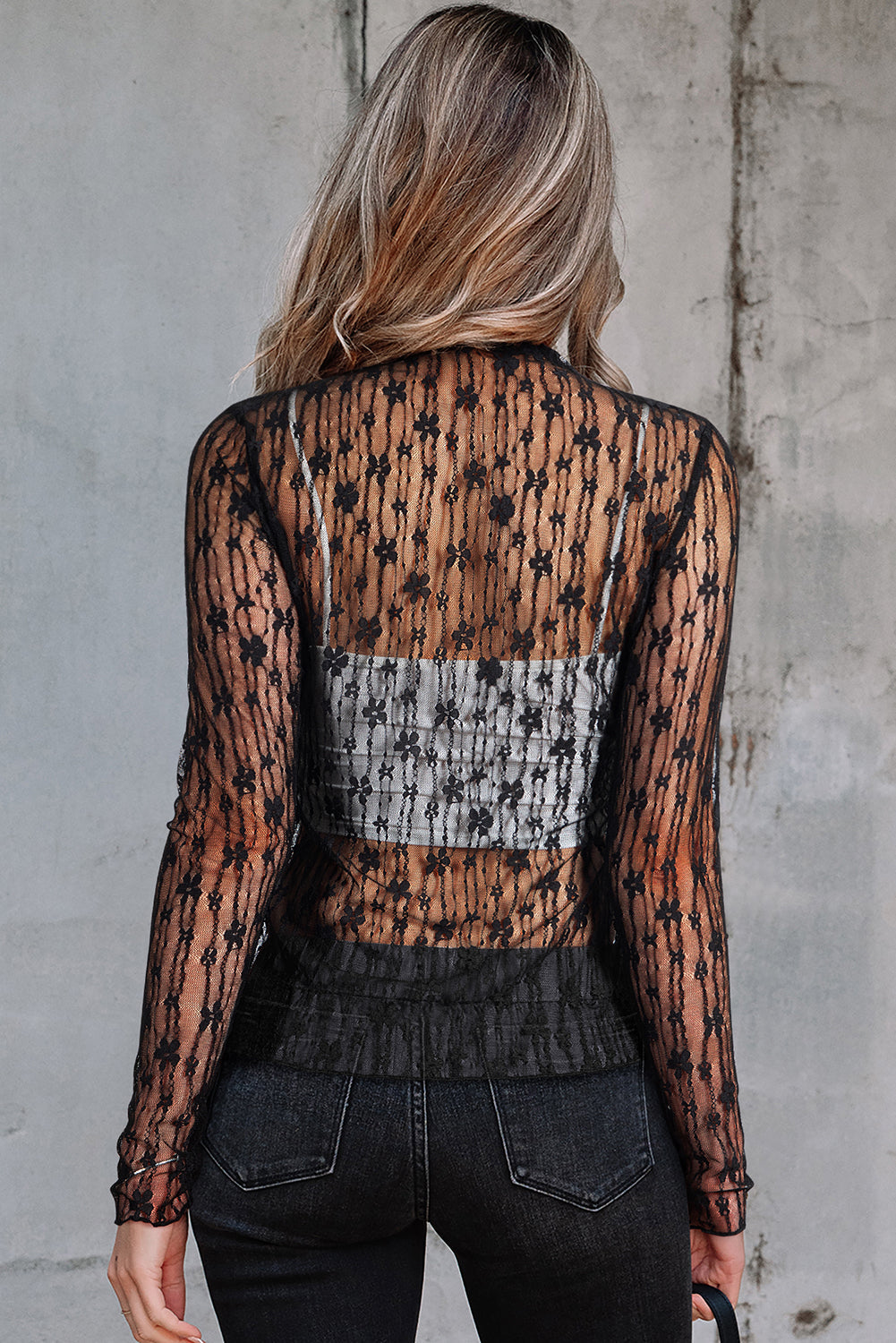 Floral Sheer Lace Long Sleeve Top