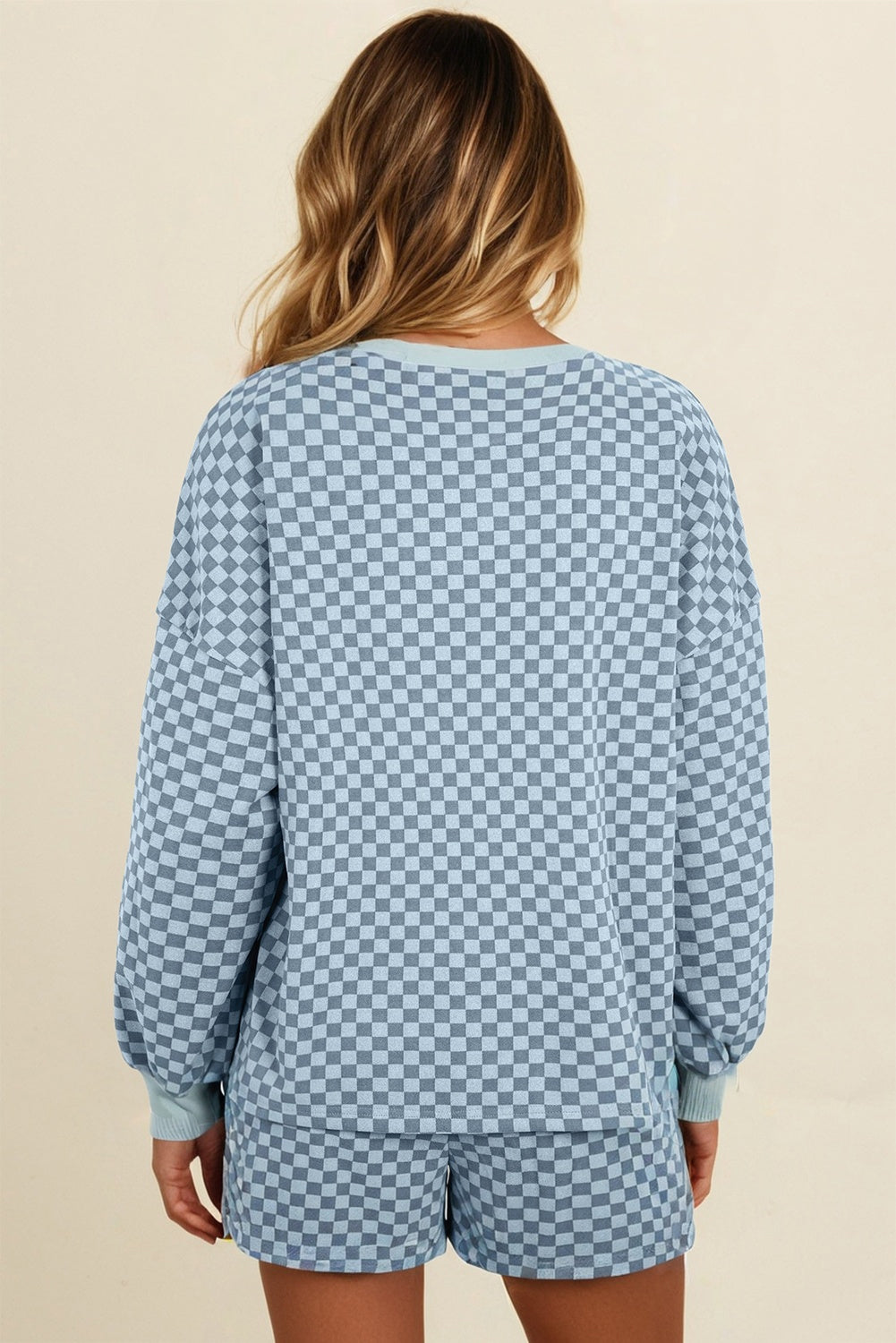 Checker Long Sleeve Pullover and Shorts Set