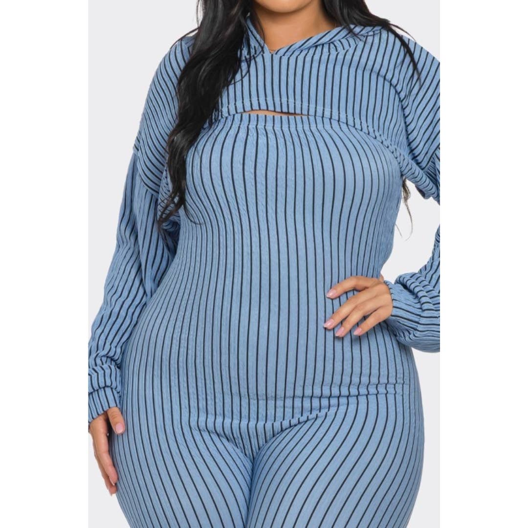 Plus Size 2 piece Strapless Jumpsuit Hoodie: Blue / 2X