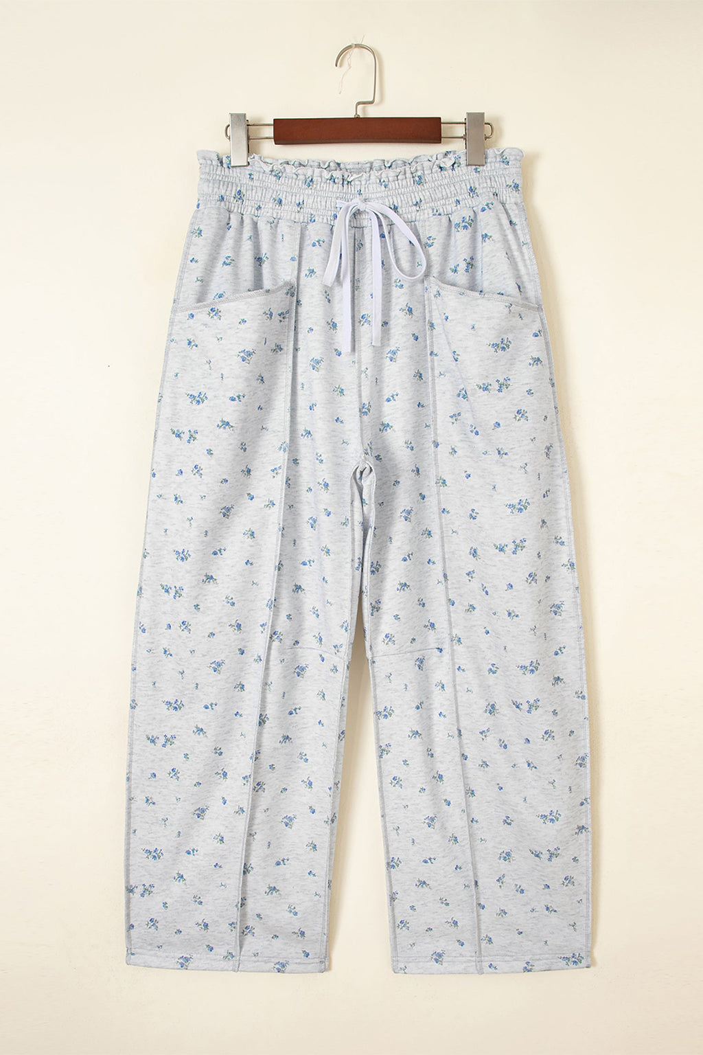 Floral Drawstring High Waist Seamed Barrel Pants