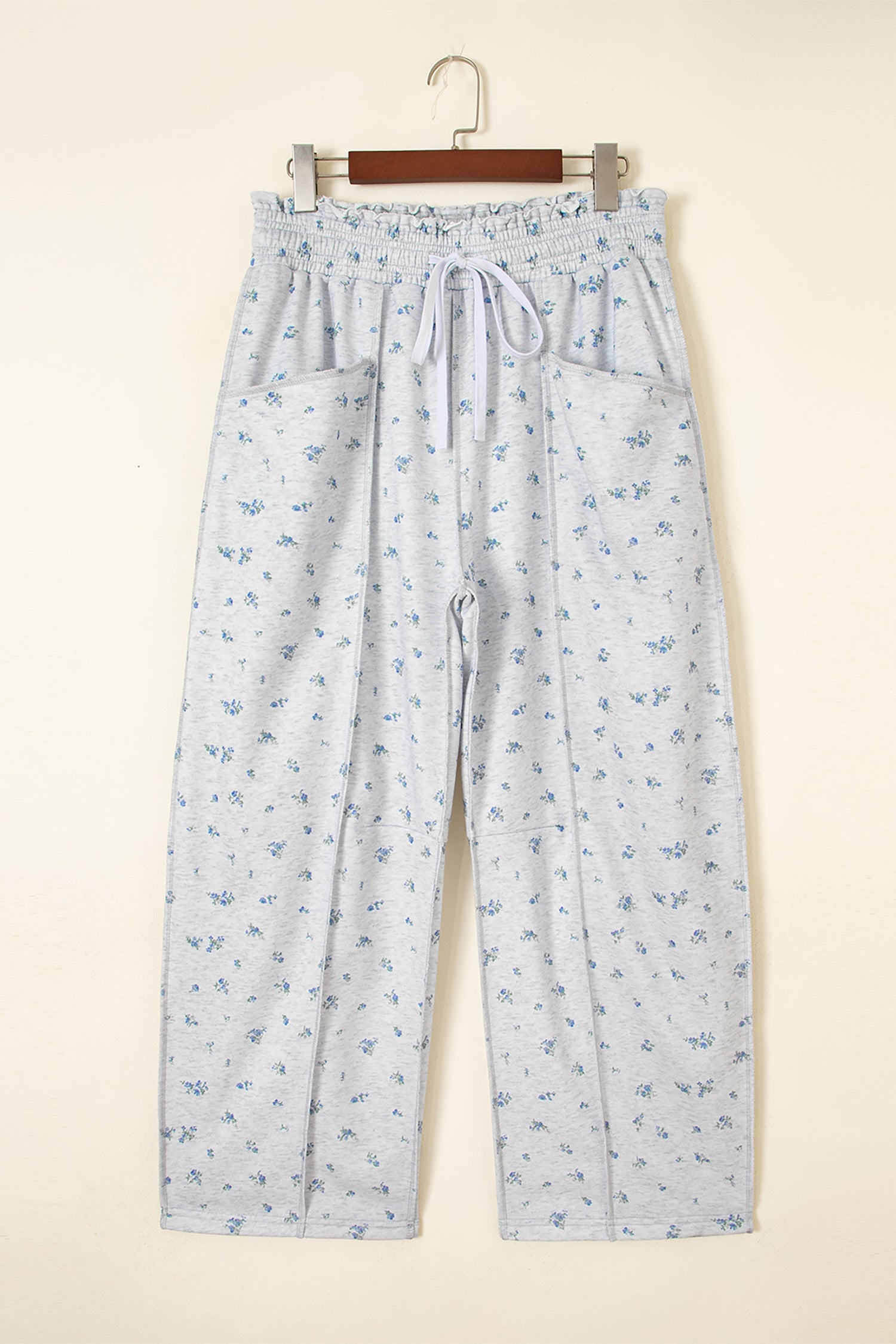 Floral Drawstring High Waist Seamed Barrel Pants