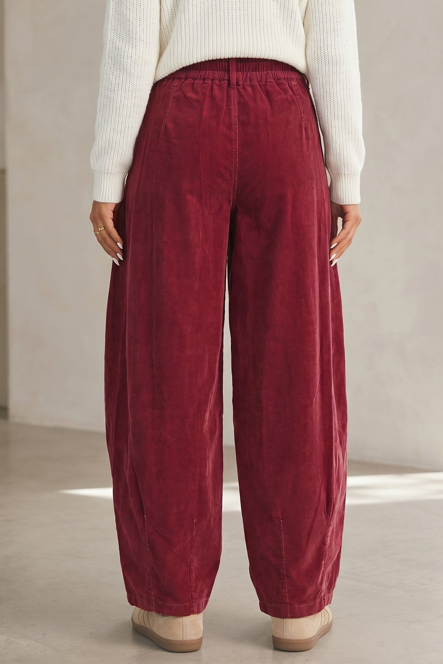Corduroy Drawstring Waist Pleated Straight Leg Pants