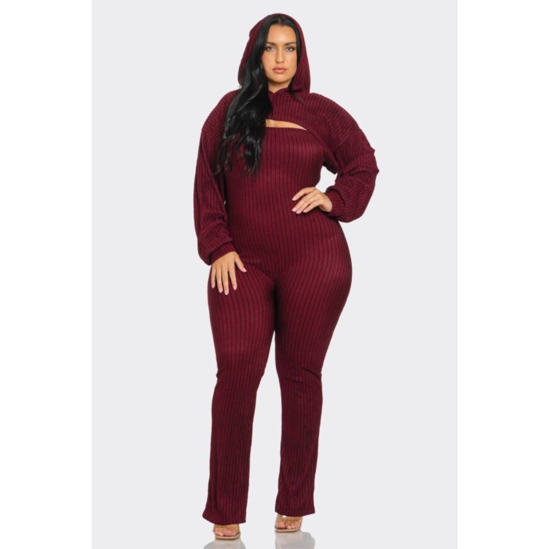 Plus Size 2 piece Strapless Jumpsuit Hoodie: Blue / 2X