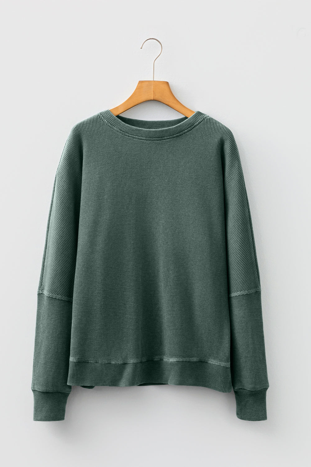 Waffle Knit Patchwork Long Sleeve Top