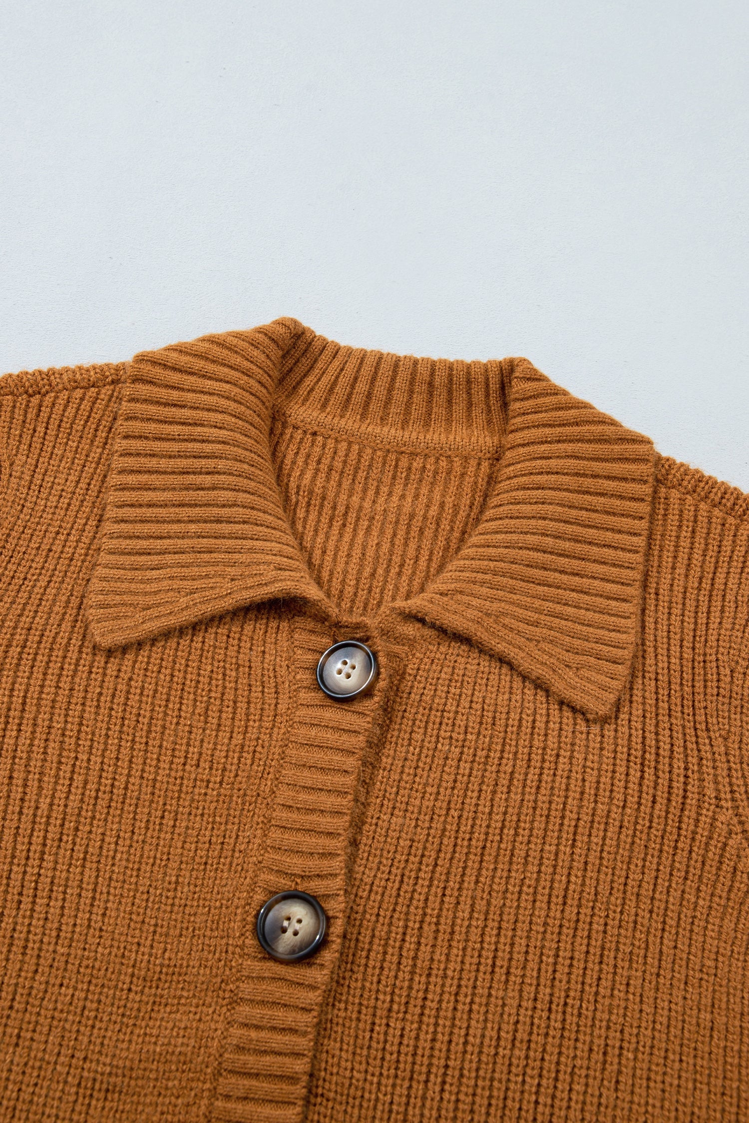 Solid Ribbed Knit Collared Button Front Cardigan