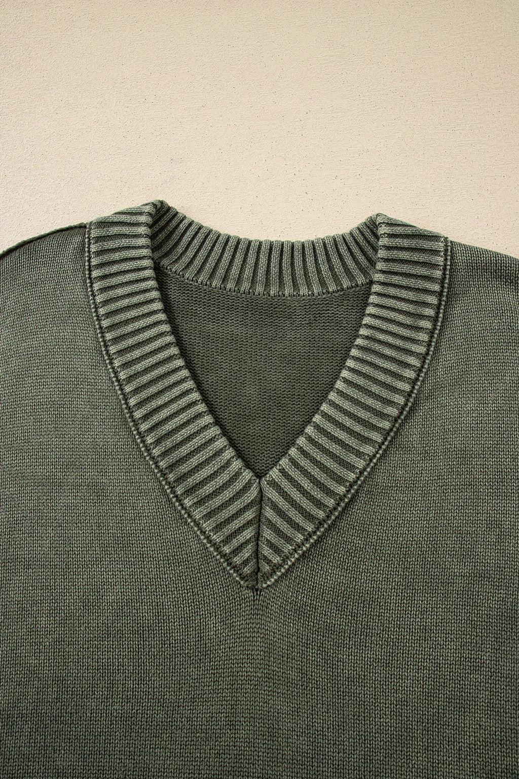 Mineral Wash Reverse Seam V-Neck Drop Shoulder Sweater