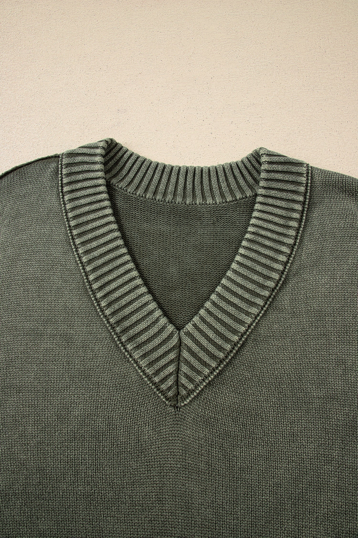 Mineral Wash Reverse Seam V-Neck Drop Shoulder Sweater