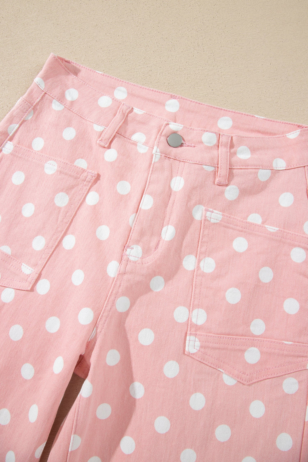 Polka Dot Denim Raw Hem Barrel Jeans