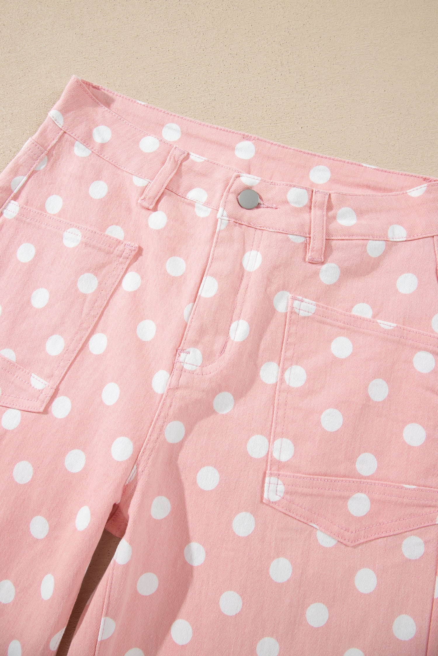 Polka Dot Denim Raw Hem Barrel Jeans