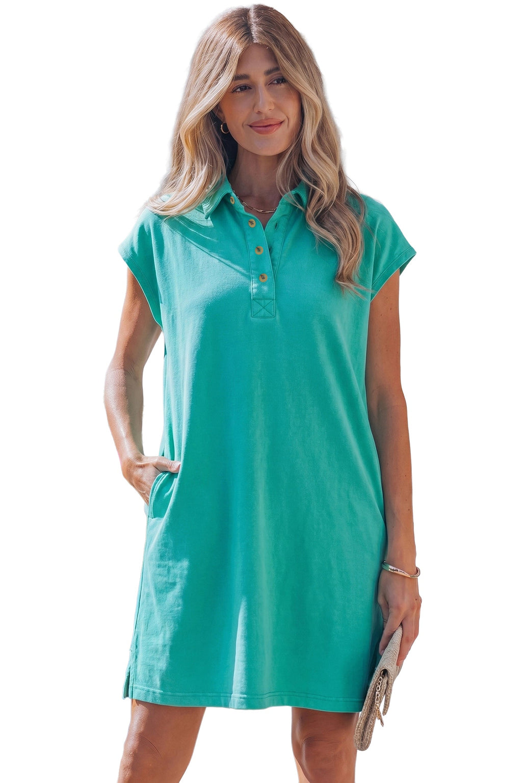 Solid Polo Collar Short Sleeve T-Shirt Dress
