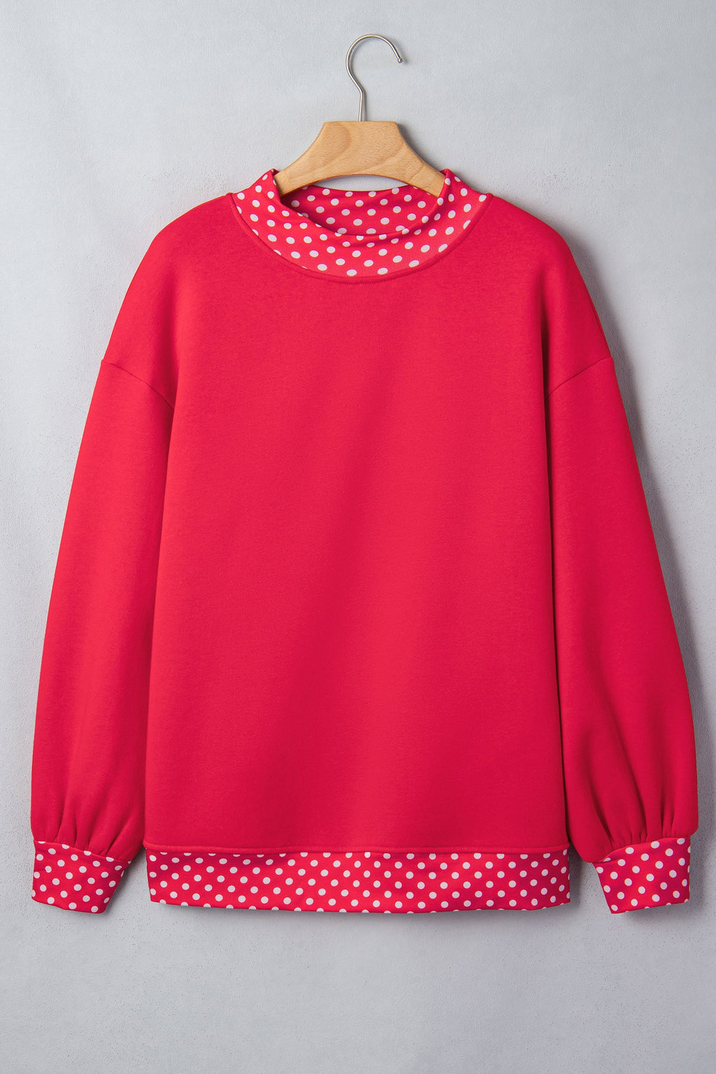 Polka Dot Contrast Trim Mock Neck Sweatshirt