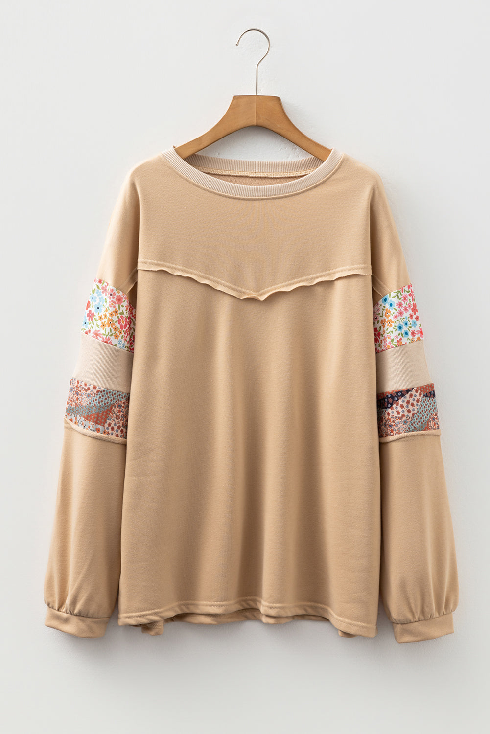 Plus Size Floral Patchwork Reverse Seam Top
