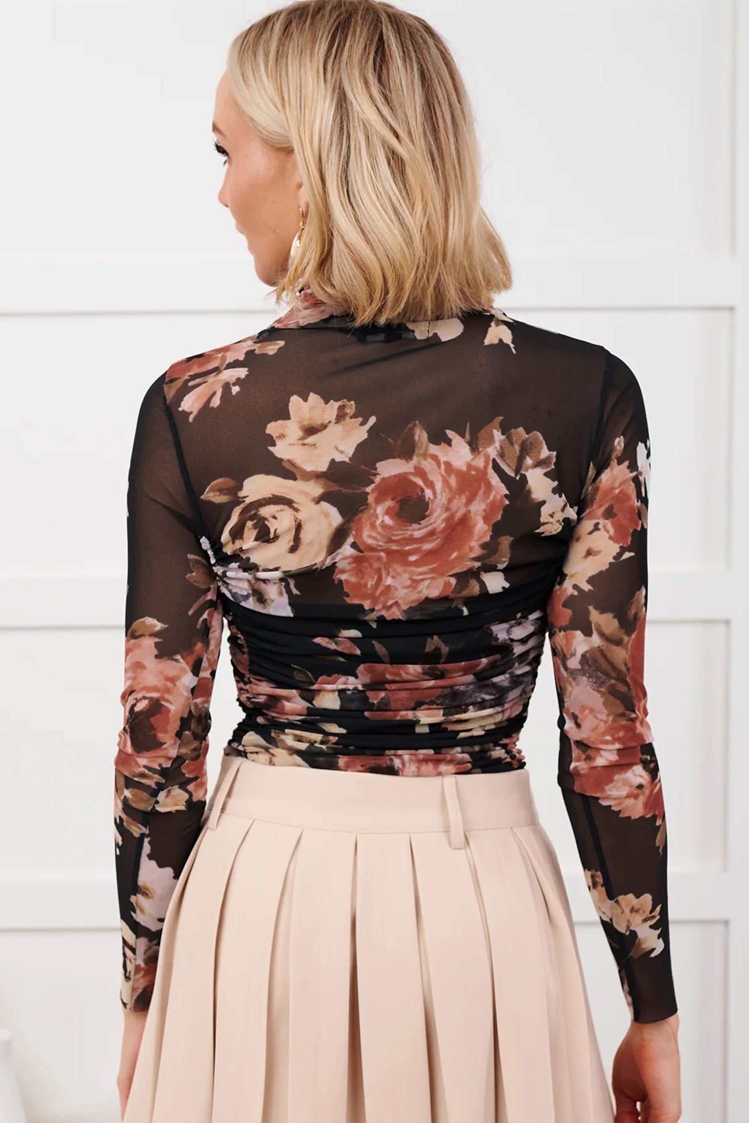 Floral Mesh Long Sleeve High Neck Bodysuit