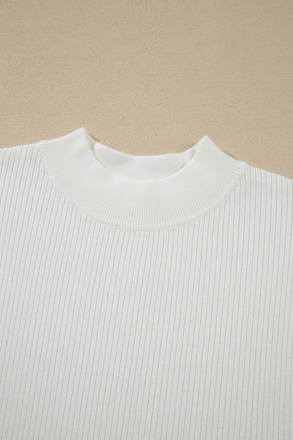 Solid Ribbed Knit Mock Neck Short Sleeve Top